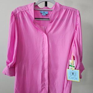 Cece. Blouse. Size L. Color: Vibrant pink/fuchsia